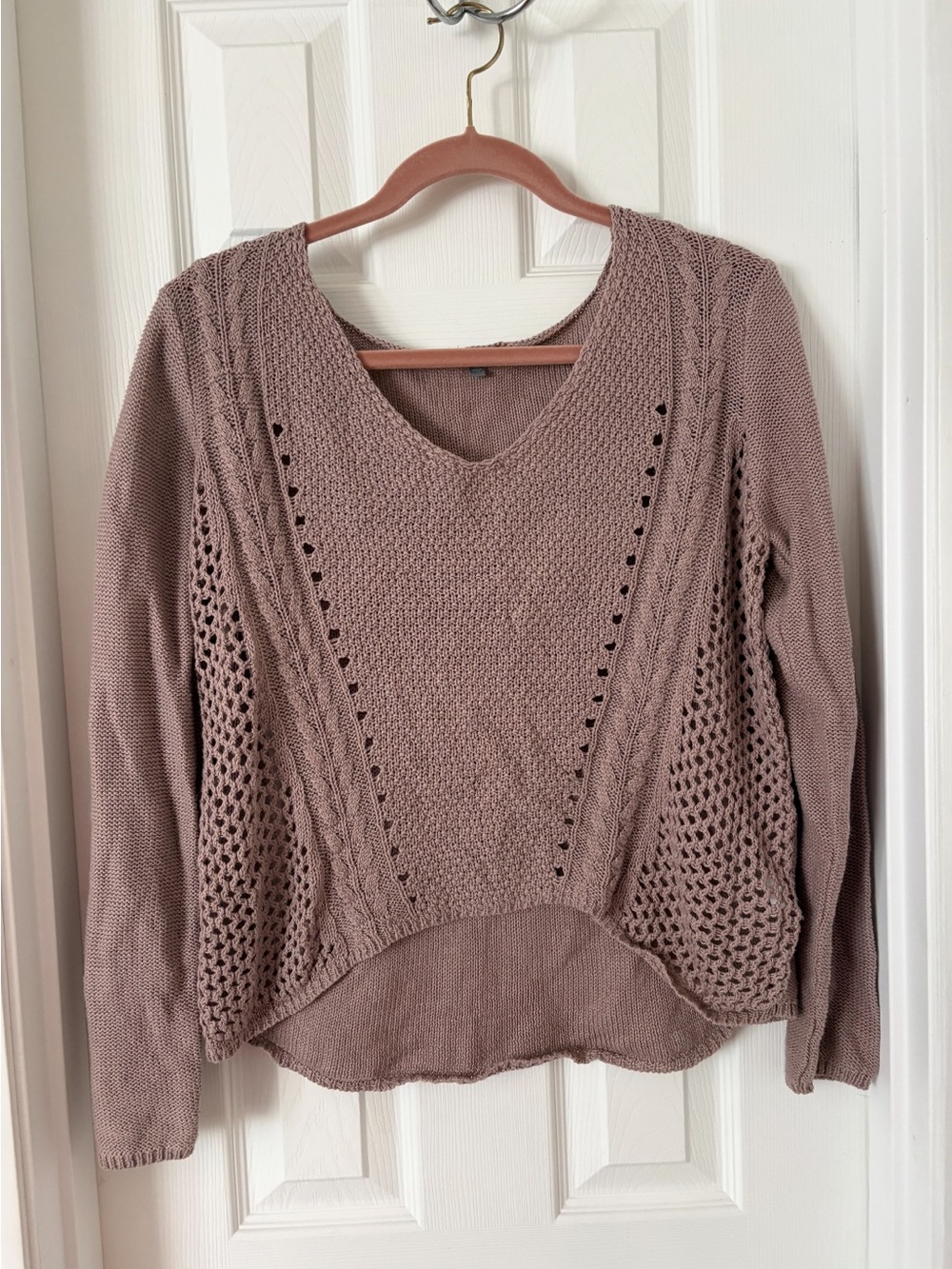 V-Neck Open Knit Womens Sweater in Mauve
